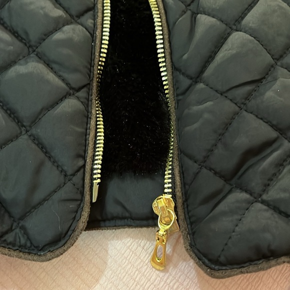 YMI Quilted Black and Tan Fur Lined Jacket Gold Accents - Picture 13 of 17